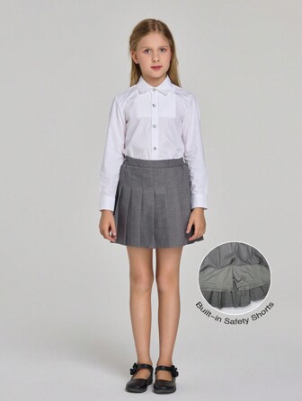 Girls' School Uniform Skirt, Elegant Intellectual Anti-Flashing Slip Shorts, Suitable For Performances During Back To School Season