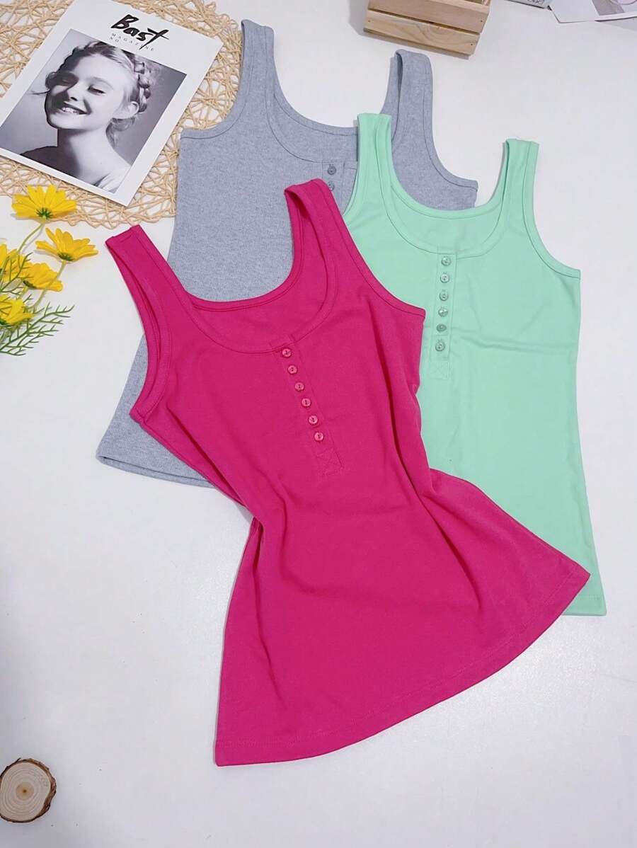 Women Tank Tops & Camis - 玫紅色 - 查看 1