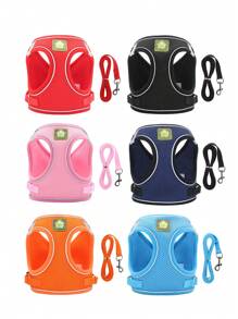 1套舒適透氣的貓狗背帶和牽繩套裝,防丟失和反光,適用於中小型犬的步行和旅行 - 橘色 - 查看 12