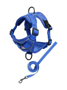1 Set Arnés Para Pecho Y Espalda Para Mascotas, Arnés Para Gatos Y Perros De Estilo Chaleco Reflectante Y Transpirable Con Correa Adecuado Para Mascotas Pequeñas Y Medianas, Ideal Para Actividades Al Aire Libre - Azul - Ver 3