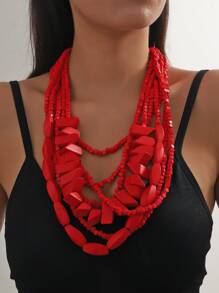 三件套串珠多层吊坠，搭配独特个性化时尚复古假日项链和耳环，适合女士