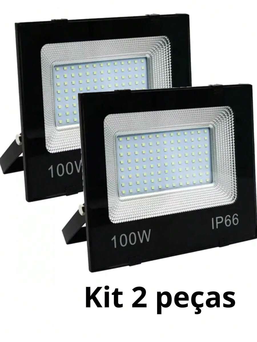 Kit 2 Refletores 100w Holofotes Alto Brilho Profissional - Preto - Visão 1
