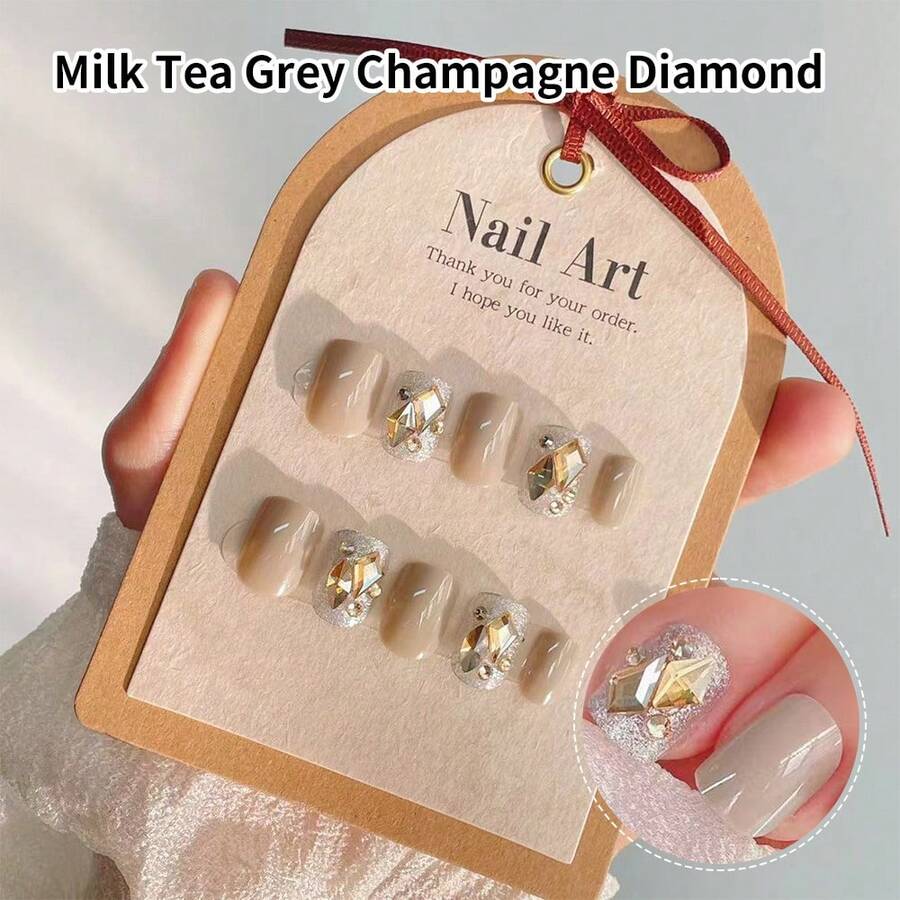 釘片美甲貼,長五角星彩色鑽石釘片,多巴胺釘片,成品假指甲 - 黃色 - 查看 1