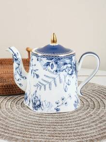 1pc Light Luxury Ceramic Kettle, Petal Blue And White Porcelain Teapot, Suitable For Home, Teahouse Cold Water Bottle, Flower Pot, Tea Pot - Blue and White - View 5