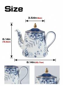 1pc Light Luxury Ceramic Kettle, Petal Blue And White Porcelain Teapot, Suitable For Home, Teahouse Cold Water Bottle, Flower Pot, Tea Pot - Blue and White - View 4