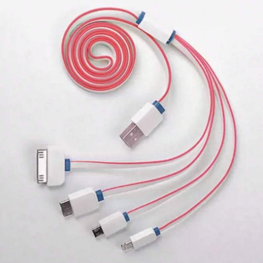 Cable Pulpo 4 en 1 Entrada Galaxy S5 Note 3, Micro USB V8, IPhone Lightning, IPhone 4 30 pines, Multicargador, 1 Metro Color Rosa - Rosa - Ver 1