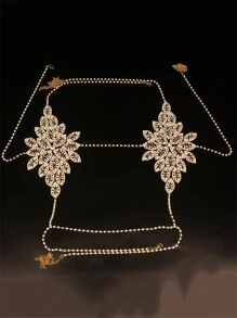 1pc Sexy Rhinestone Flower Design Body Chain For Women Beachwear Valentines - Gold - View 3