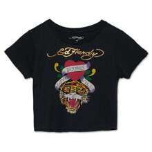Ed Hardy Tiger Heart Baby Tee In Black - Black - View 1