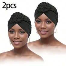 2 pezzi Turbanti da donna, Cappelli a turbante a nodo di moda dai colori solidi con pattern a bussola, confortevoli e traspiranti, adatti per la casa, l