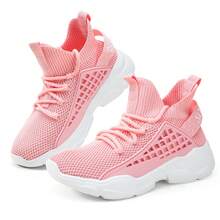 Kids High Top Trainers Boys Fashion Sports Shoes Grils Lightweight Breathable Footwear Comfortable Childrens Casual Sneakers - 粉色 - 查看 4