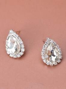 1 Par Pendientes De Cristal Cuadrado Con Diamantes De Imitación Para Mujeres, Adecuados Para Joyas De Diario Y De Boda