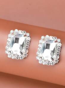 1 Par Pendientes De Cristal Cuadrado Con Diamantes De Imitación Para Mujeres, Adecuados Para Joyas De Diario Y De Boda