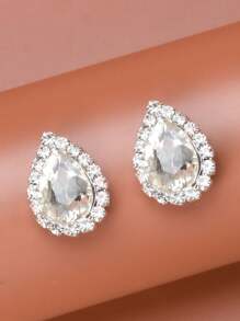 1 Par Pendientes De Cristal Cuadrado Con Diamantes De Imitación Para Mujeres, Adecuados Para Joyas De Diario Y De Boda