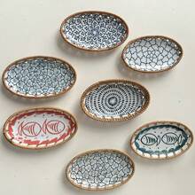 1pc Oval Appetizer Plates, Ceramic Rattan Plate Chinese Antique Style Painting Dessert Plate, Porcelain Food Serving Plate - White - View 6