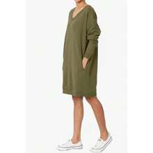 Haute Edition Women's Oversized Pullover Sweatshirt Dress - 墨綠色 - 查看 3