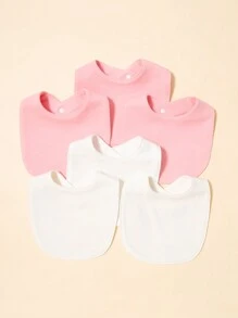6 piezas Baberos para bebé de color liso y estilo sencillo para uso diario - Multicolor - Ver 1