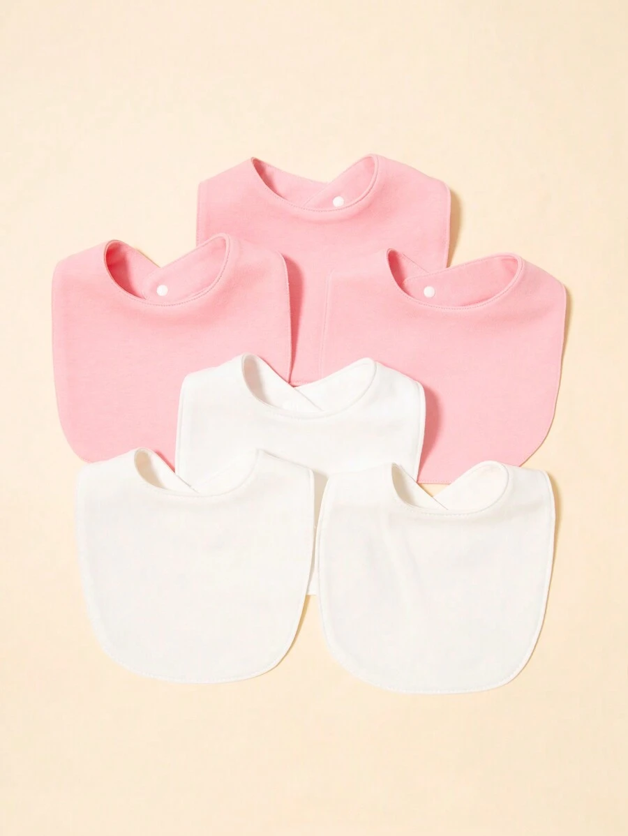 6 piezas Baberos para bebé de color liso y estilo sencillo para uso diario - Multicolor - Ver 1