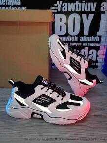 Zapatillas reflectantes de hombre con suela gruesa, zapatillas deportivas casuales - Blanco y Negro - Ver 6