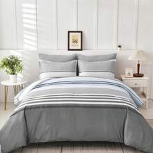 Fondream Grey Stripe Duvet Cover Double Reversible Bedding Set Soft Microfiber Bedding Cover With Pillow Cases (Double Size,3Pcs) - Grey Stripe - View 1