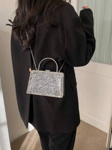 極簡鏈條裝飾透明水波紋硬殼金屬手提包，沙灘必備，適用於夏季女包，旅行、渡假、度假及沙灘完美伴侶，防水、防沙透明包，適用於沙灘運動、野餐零食女士透明手提包