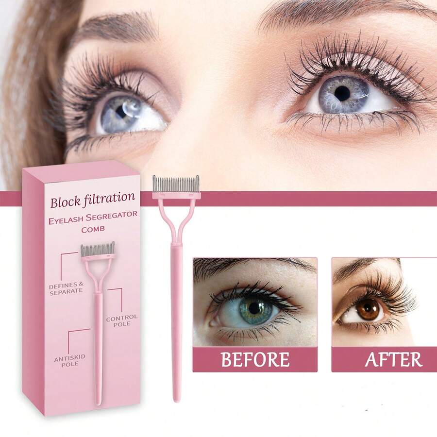 YADORNOS 1pc Eyelash Comb Lash Filter Separator Brush, Eyelash Cluster Separation And Curled Lash Multiple Function Eyelash Brush, Women's Mascara Coat Applicator Tool - Pink - View 1