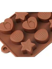 Silicone Chocolate Mold: Heart, Star And Semicircle With Stripes 15 Cavities 21x11 Cm