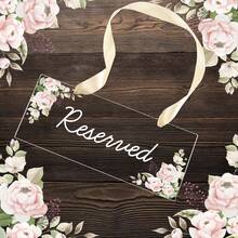 6 Packs Reserved Signs For Wedding Chairs, Acrylic Reserved Seating Signs Hanging With Ribbon Greenery Reserved Table Signs For Wedding Important Events Pews Restaurant Celebrations - White - View 3