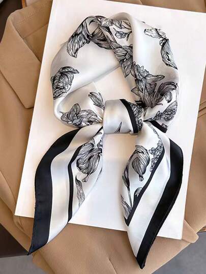 1入70cm騎士頭巾仿真絲印花方巾，多功能頭帶，適用於日常穿著或優雅頭巾、髮帶、頭帶，為你的look增添時尚感