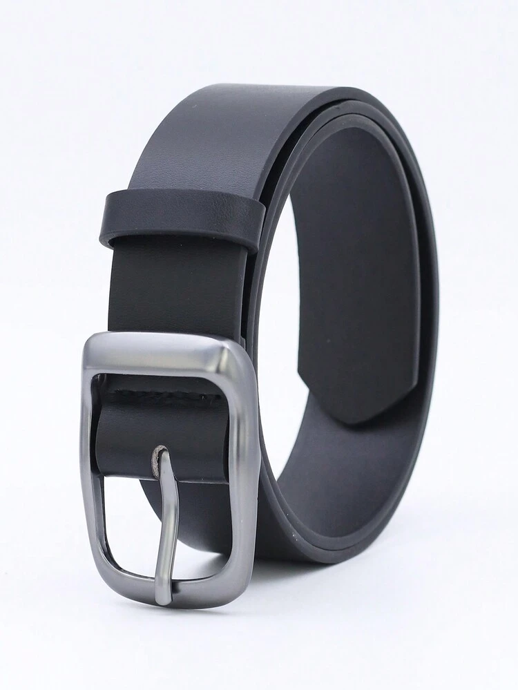 1 Pieza Cinturón De Ocio Negro Para Hombres Con Hebilla De Gunmetal, Adecuado Para Uso Diario - Negro - Ver 2