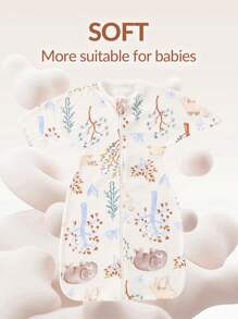 cottgoods 1pc Cartoon Print Baby Anti-Startle Sleeping Bag, Skin-Friendly Soft