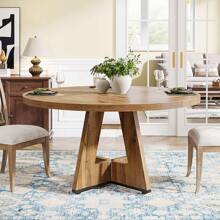 Tribesigns Round Dining Table For 4, 47 Inch Farmhouse Kitchen Table Small Dinner Table Wood Kitchen Dinning Table For Dining Room Kitchen,Living Room