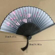 Foldable Hand Fan, Chinese Style Silk And Bamboo Fan With Dual Color, Hollow Tassel Dangle Design For Weddings, Parties, Home Decor And Festive Gifts. Birthday - Black - View 5