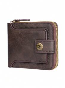 New European And American Style Retro Men's Short Wallet With Zipper And Buckle Multi-Functional Card Holder Coin PurseLarge Capacity Multi-Card Slots,Business Casual Style,Birthday Gift,Graduation Gift,Father's Day Gift - Multicolor - View 5