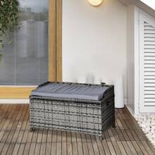 Outsunny PE Rattan Outdoor Storage Benches, Aluminium Garden Bench With Storage Underneath W/ Zippered Inner Lining, Rods For Deck, Patio - Grey - View 1