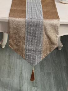 1入組現代風格閃閃發亮鑽石裝飾簡約絲絨桌跑，適用於節日派對居家裝飾 - 黃色 - 查看 9