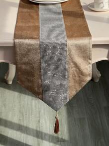 1入組現代風格閃閃發亮鑽石裝飾簡約絲絨桌跑，適用於節日派對居家裝飾 - 黃色 - 查看 4