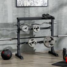 HOMCOM Estante para Mancuernas de 3 Niveles Soporte de Almacenamiento de Pesas y Discos para Fitness Gimnasio en Casa Carga Max. 300 kg 100x55x102 cm Negro - Negro - Ver 1