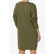 Haute Edition Women's Oversized Pullover Sweatshirt Dress - 墨綠色 - 查看 2