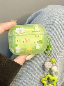 Cute 3D Flower Blue Headphones Compatible With AirPods 1 2 3 With Tulip Bead Pendant Protective Shell Soft Compatible With AirPods Pro 2 Cover - Green - View 2