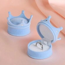 Caja De Anillo Y Soporte Para Aretes En Forma De Corona, Exhibición De Anillos De Boda Y Compromiso, Organizador De Joyas De Terciopelo