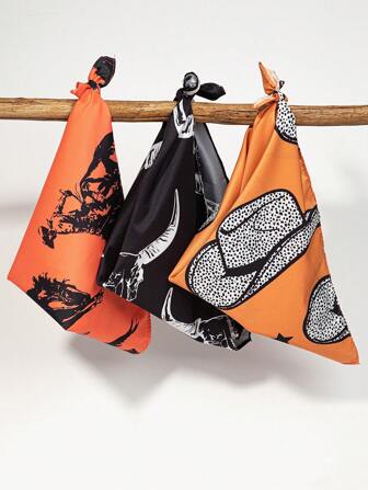 1入西部牛仔風格的女士頭巾，帶有牛印花的波西米亞風格