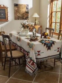 1 Miếng Họa tiết Hình học Khăn trải bàn , Phong cách Bohemian Hình hộp chữ nhật Bàn Vải Với Tính hai mặt Tua trang trí , Thích hợp Đối với Ngoài trời , Phòng khách , Đa chức năng Che phủ Vải , Bọc ghế sofa , Cắm trại Chăn - Nhiều màu - Xem 2