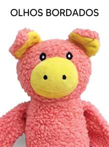 PORCO DE PELÚCIA GRANDE BICHINHO Bicho Brinquedo para Cachorro Pet Mordedor com Apito Som Olhos Bordados - Rosa Bebê - Visão 2
