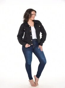 Jaqueta Jeans com barra manga Bufantes Jaqueta colorida