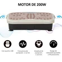 HOMCOM Placa de Vibración Plataforma Máquina de Drenaje Linfático para Pérdida de Peso con 2 Bandas Elásticas 200W Control Remoto 99 Velocidades USB Pantalla LED para Casa 54x33x14 cm Café y Negro - Multicolor - Ver 4