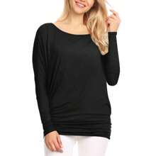 Womens Flowy Draped Long Sleeve Batwing Dolman Top - 水鴨藍 - 查看 4