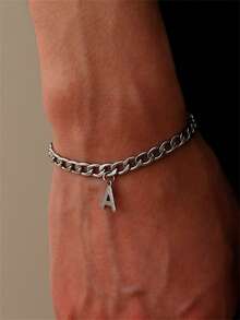 1只時尚不銹鋼26個字母吊墜兒童個性化名字首飾,耐用,男孩受歡迎的禮物 - 銀色 - 查看 3