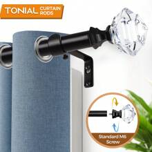 1pc Long Curtain Rods, 3/4 Curtain Rod For Windows, Telescoping Splicing Single Rods, Decorative Drapery Rod With Acrylic Diamond Finial, Black/Gold/Champagne Gold/Nickel - 黑色 - 查看 3