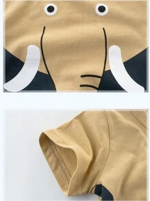 Young Boy Summer Casual Short Sleeve T-Shirt With Animal Elephant Print And Round Neck