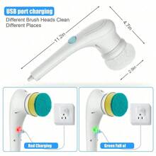 1入全能電動清潔器,附有5個可更換的頭部,usb充電式電動清潔刷,360°清潔刷,可用於清潔瓷磚、地板、窗戶